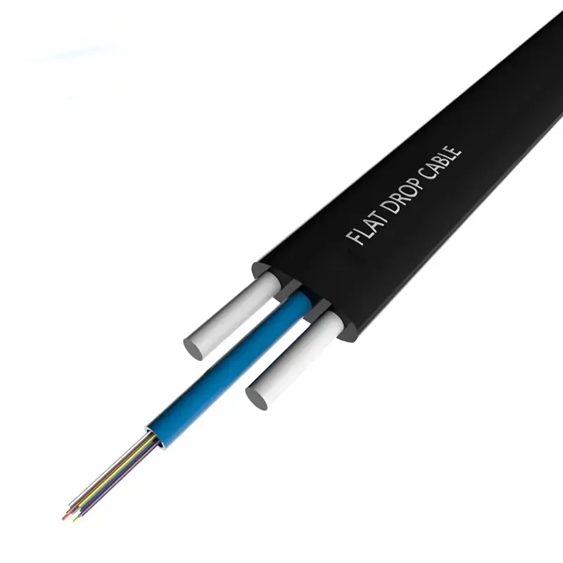 Outdoor Aerial FTTH Flat Drop Cable Uni Central Tube FRP Strength Member Fibre Optical Cables