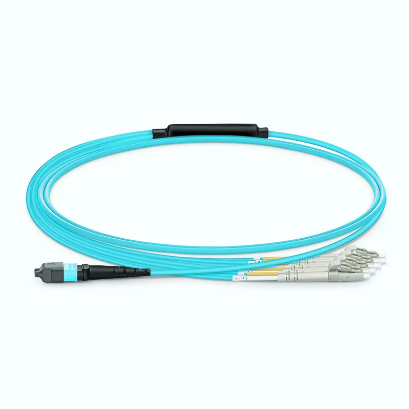 MTP MPO Harness Fiber Breakout Cable, MTP MPO UPC (Female) to 4 LC UPC Duplex 8 Fibers Multimode (OM4) Type B Magenta