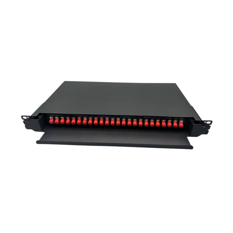 24 port Rack mount sliding ftth fiber box 1u fc/upc single mode drawer type patch panel