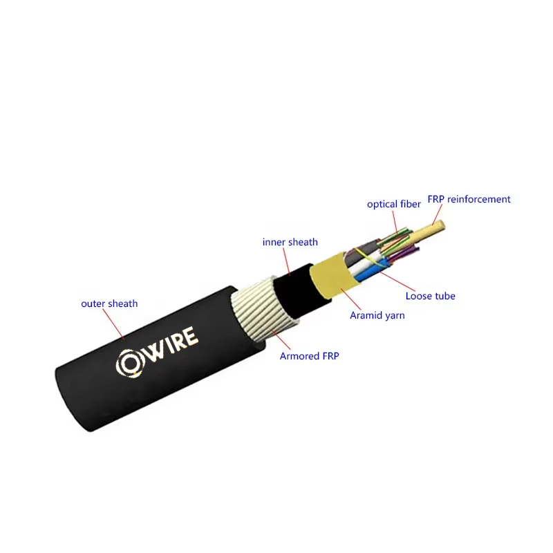 2-24 core direct burial, duct, hanging All Dielectric Non Metallic anti-rodent FRP Yarn Armored Fiber Optic Cable