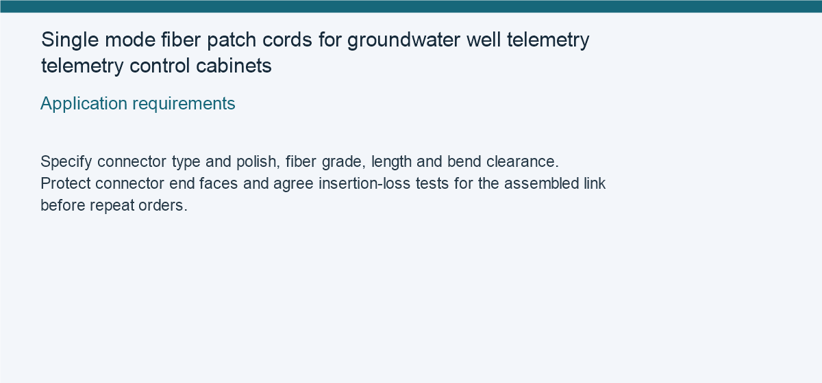 Single mode fiber patch cords for groundwater well telemetry telemetry control cabinets — Application requirements