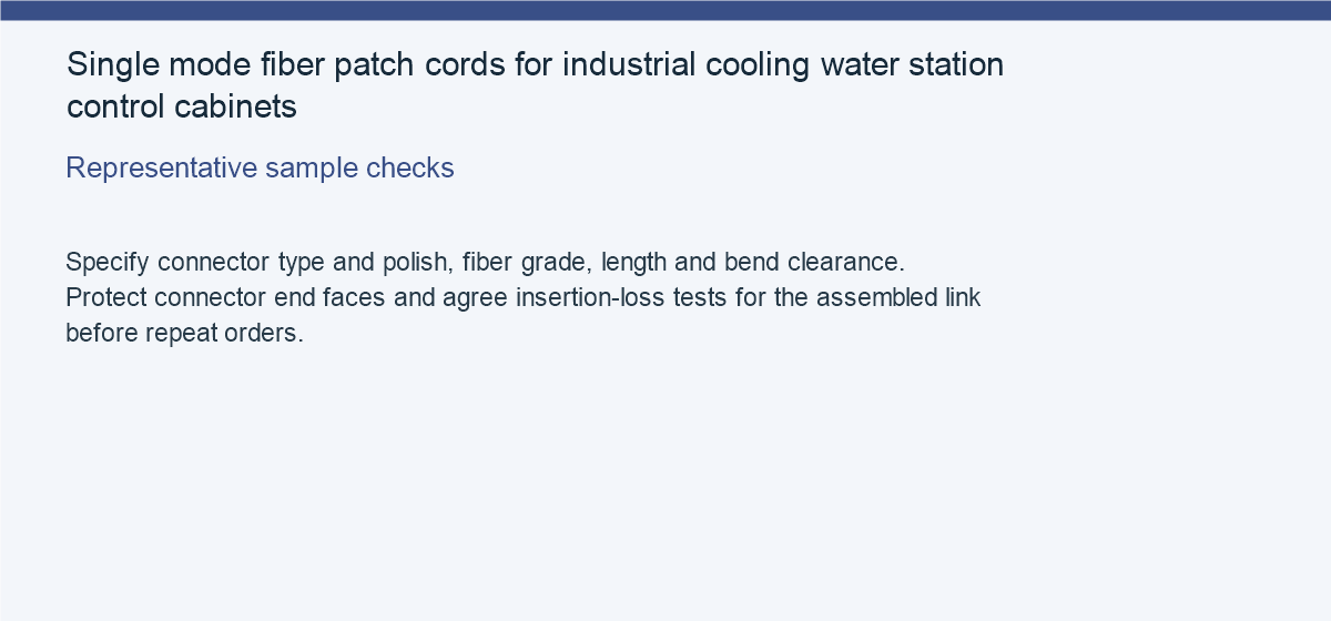 Single mode fiber patch cords for industrial cooling water station control cabinets — Representative sample checks