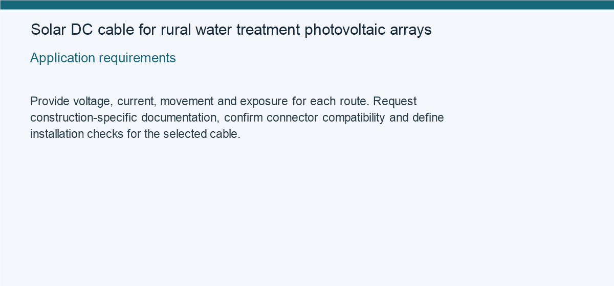 Solar DC cable for rural water treatment photovoltaic arrays — Application requirements