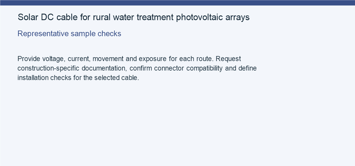 Solar DC cable for rural water treatment photovoltaic arrays — Representative sample checks
